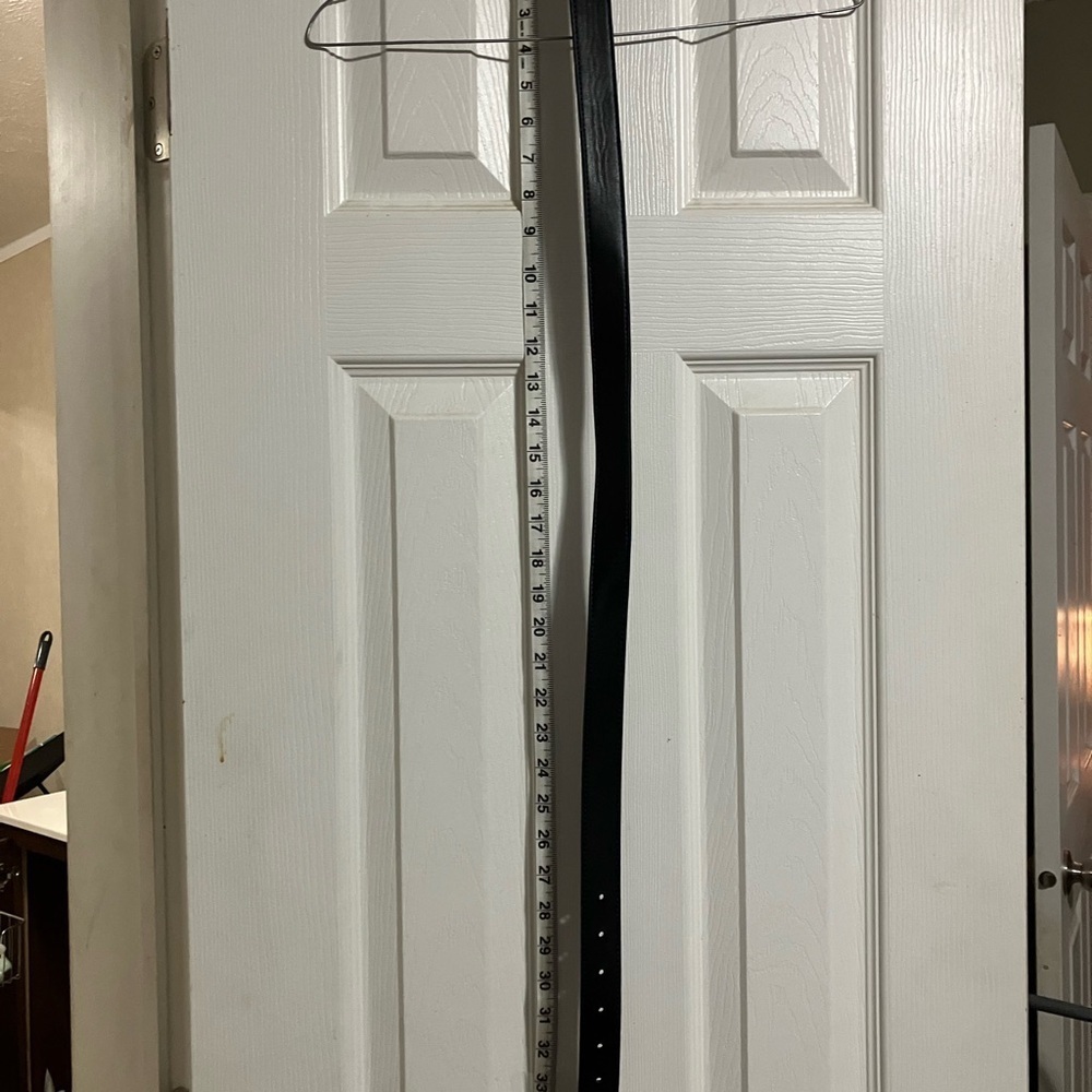 Black Leather Belt with Silver Buckle - Picture 2 of 5